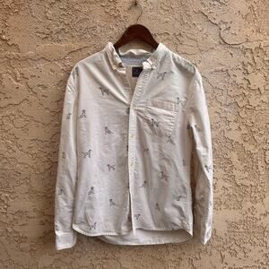 Hawkings McGill Dalmatian Dog Print Oxford Button Down Shirt White Size L
